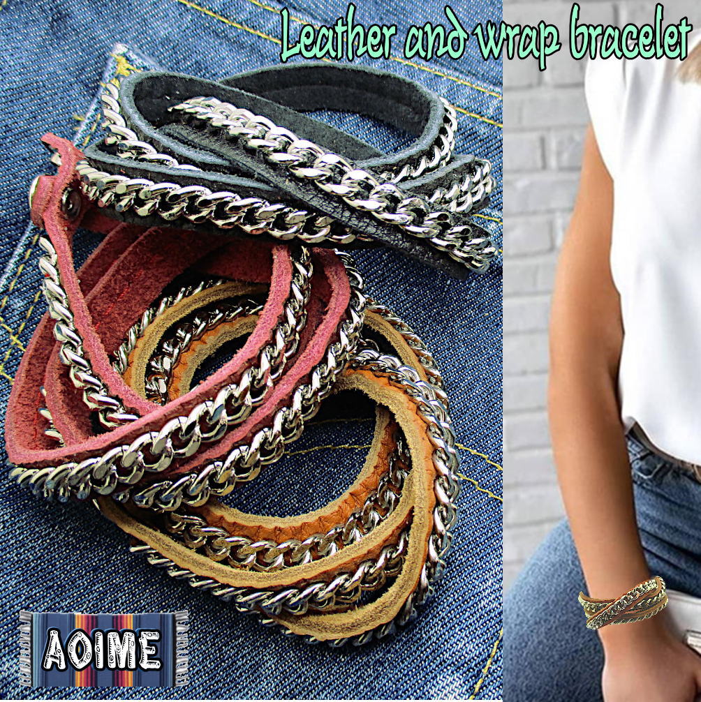 Rakuten - 3重ブレス 1重ネックレス 2WAY レザー ブレスレット 革 本革 喜平 チェーン ラップブレス サイズ調節可能 リストバンド メンズ レディース ユニセックス 3-5704