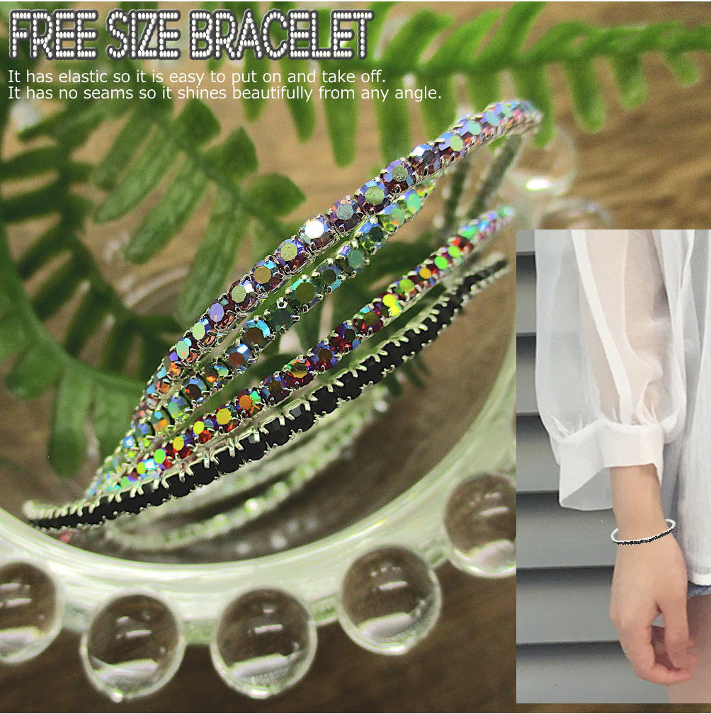 Rakuten - ラインストーン ブレスレット 伸びる シリコン ゴム クリスタル キラキラ アクセサリー 伸縮 簡単装着 レディース アクセ フリーサイズ 3-5733