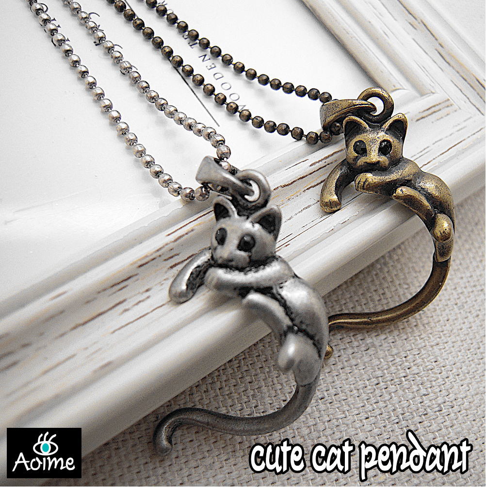 しっぽ 猫 ネコ ねこ ペンダント ネックレス アクセサリー トップ&チェーン アンティーク シルバー ゴールド かわいい 人気 プレゼント 4-7694