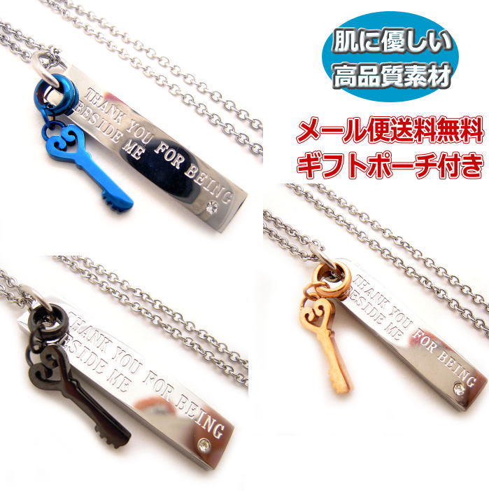 ネックレス (単品) ペアアクセサリー に オススメ ペンダント 鍵 キー プレート サージカルステンレス 316L メンズ レディース アレルギーフリー ペア...