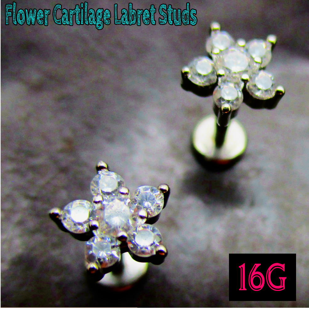 16G 16ゲージ ボディピアス ラブレット スタッド 軟骨ピアス 花 フラワー ピアス ...