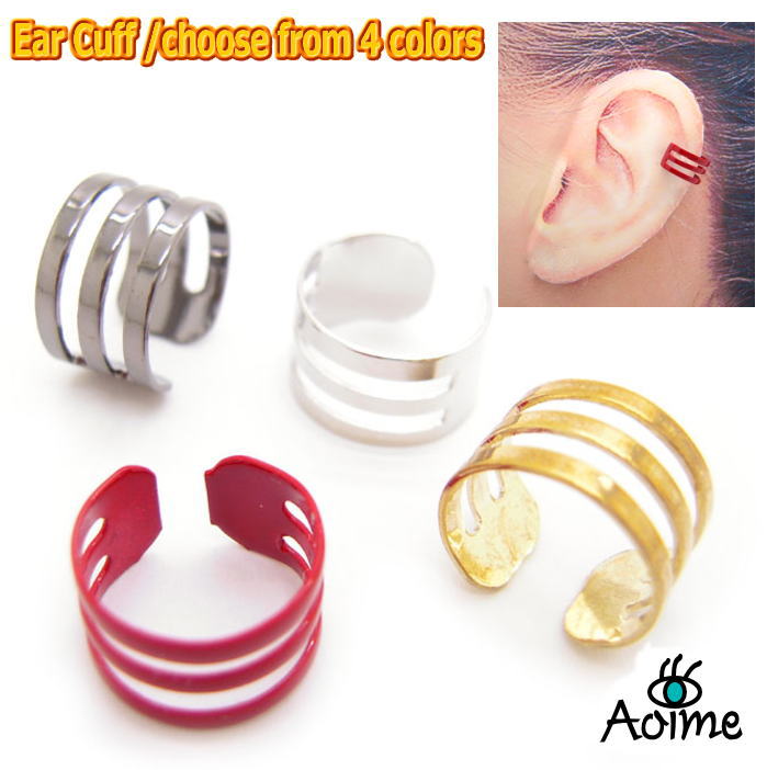 スリーライン イヤーカフ イヤーカーフ アクセサリー 軟骨 イヤカフ メンズ レディース ノンホールピアス はさむ クリップ イヤリング シンプル プレーン ガ...