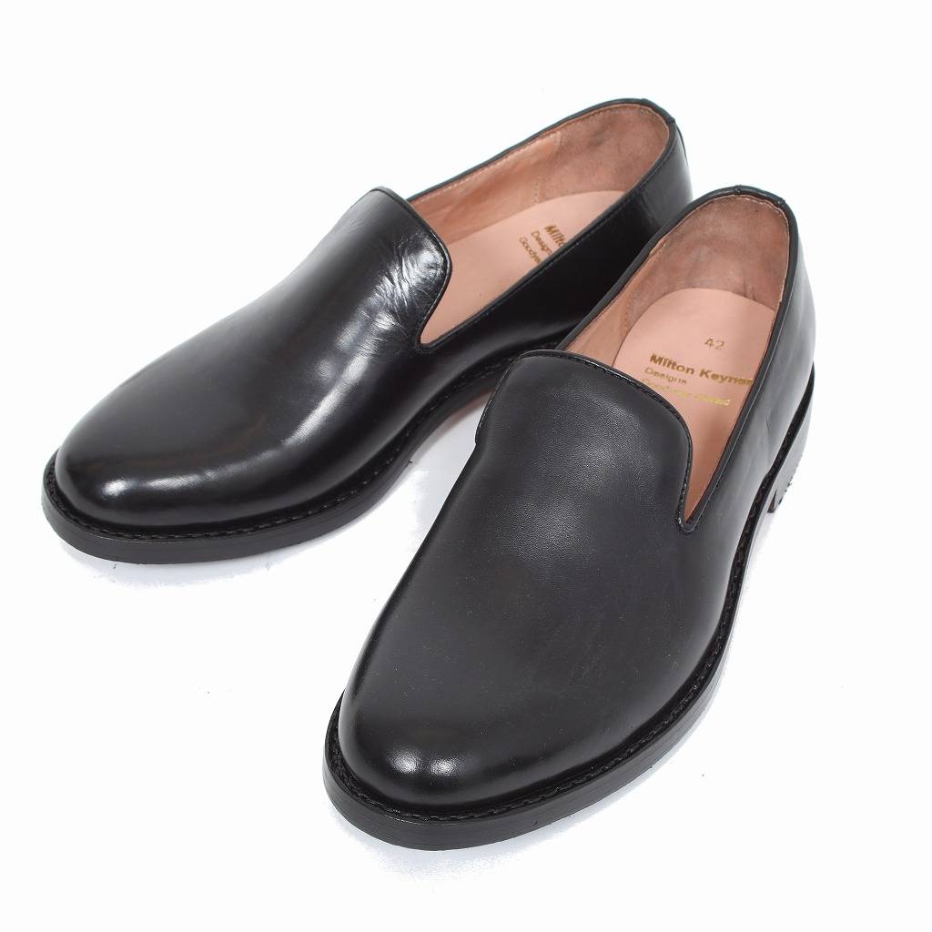 Milton Keynes ミルトンキーンズ レザーフラットシューズ ラバーソール Plain Toe Slip On メンズ ブラック