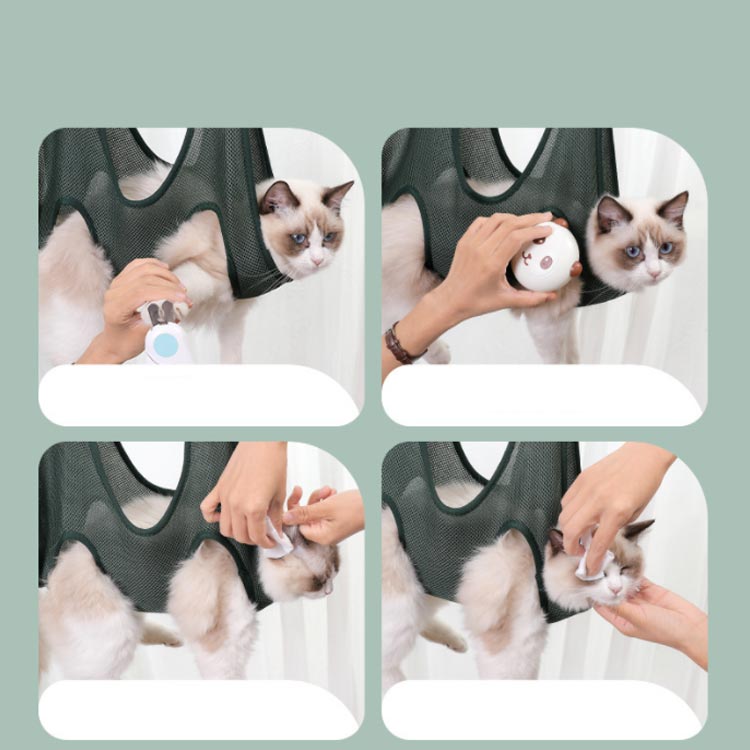 あっぷるコレクション楽天市場店のグルーミングハンモック 犬 ペット用品 S字フック 10点セット ハンモック 爪切り トリミング ペット美容 お風呂 入浴 ドライヤー 歯磨き 耳掃除 服薬 目薬 介護 吊り下げ 拘束バッグ メッシュ 通気性 ホール周り クッション性 通気性｜アングル2