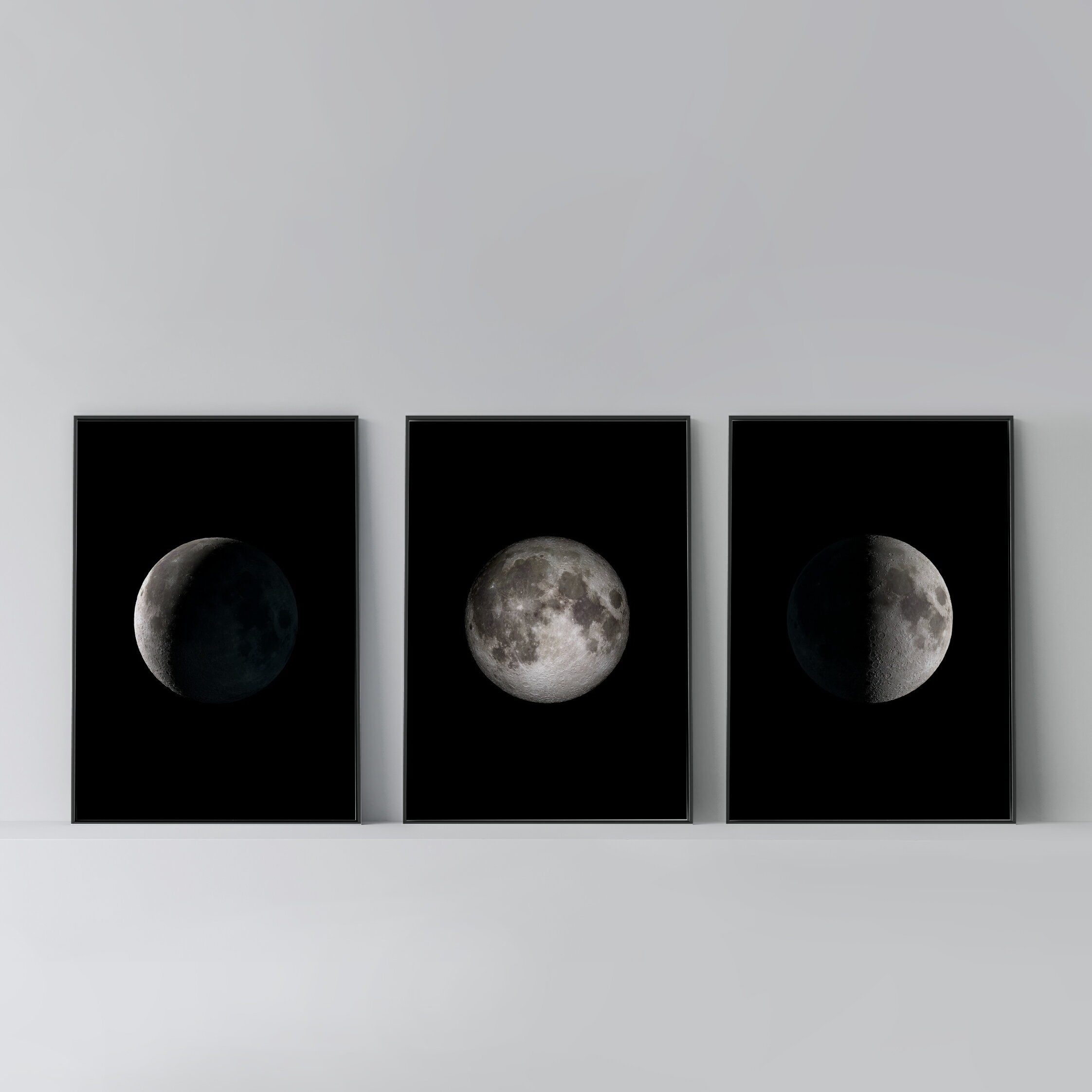 【マラソン期間限定P2倍】ポスター 北欧 おしゃれ インテリア アート アートパネル 【 Moon Phases set of 3 Black 】 満月 月 モノトーン 満ち欠け 三日月 半月 モダン シンプル フレーム付き A0 A1 B1 A2 B2 A3 B3