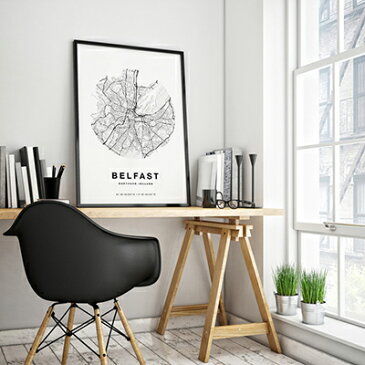 【20％OFF #StayHomeキャンペーン】ポスター A3 北欧 アートポスター アート インテリア - City Maps - Belfast - Circle - モノクロ モノトーン 白黒 世界地図 都市 ベルファスト アイルランド ヨーロッパ 地図 モダン シンプル