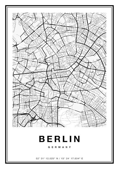 ポスター A3 北欧 アートポスター アート インテリア - City Maps - Berlin - モノクロ モノトーン 白黒 世界地図 都市 ベルリン ドイツ ヨーロッパ 地図 モダン シンプル