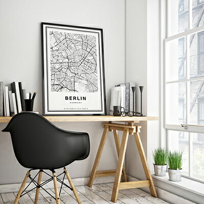 ポスター A3 北欧 アートポスター アート インテリア - City Maps - Berlin - モノクロ モノトーン 白黒 世界地図 都市 ベルリン ドイツ ヨーロッパ 地図 モダン シンプル