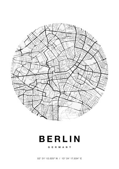 ポスター A0 北欧 アートポスター アート インテリア - City Maps - Berlin - Circle - モノクロ モノトーン 白黒 世界地図 都市 ベルリン ドイツ ヨーロッパ 地図 モダン シンプル