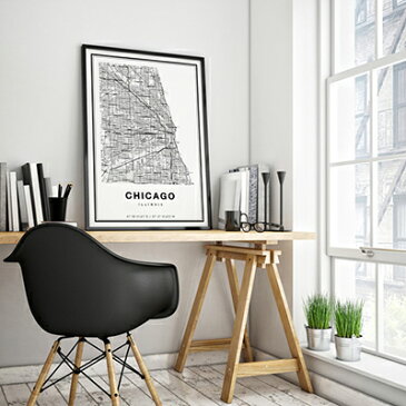 【20％OFF #StayHomeキャンペーン】ポスター A2 北欧 アートポスター アート インテリア - City Maps - Chicago - モノクロ モノトーン 白黒 世界地図 都市 シカゴ アメリカ USA 地図 モダン シンプル