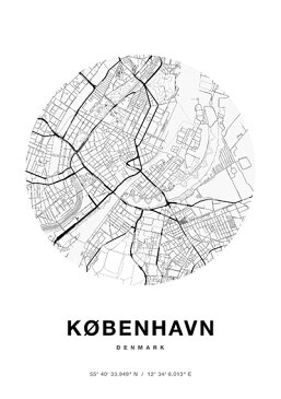 【20％OFF #StayHomeキャンペーン】ポスター A1 北欧 アートポスター アート インテリア - City Maps - Copenhagen - Circle - モノクロ モノトーン 白黒 世界地図 デンマーク コペンハーゲン ヨーロッパ 地図 モダン シンプル