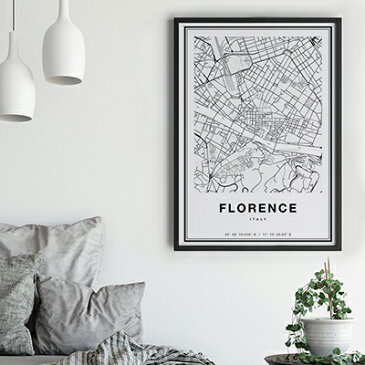 【20％OFF #StayHomeキャンペーン】ポスター A1 北欧 アートポスター アート インテリア - City Maps - Florence - モノクロ 世界地図 ヨーロッパ イタリア フィレンツェ モダン シンプル