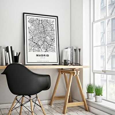 ポスター A0 北欧 アートポスター アート インテリア - City Maps - Madrid - モノクロ モノトーン 白黒 世界地図 都市 マドリード スペイン ヨーロッパ 地図 モダン シンプル