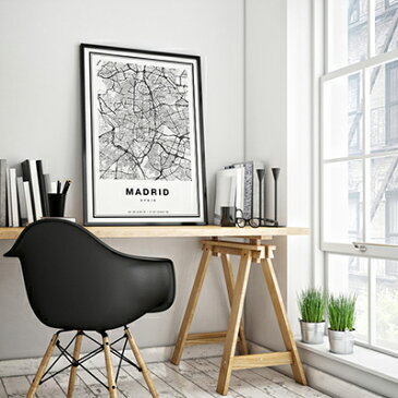 【20％OFF #StayHomeキャンペーン】ポスター A3 北欧 アートポスター アート インテリア - City Maps - Madrid - モノクロ モノトーン 白黒 世界地図 都市 マドリード スペイン ヨーロッパ 地図 モダン シンプル