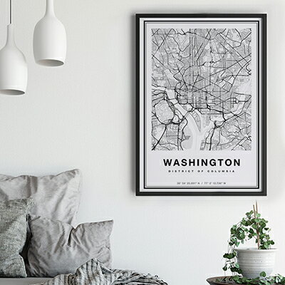 ポスター A3 北欧 アートポスター アート インテリア - City Maps - Washington - モノクロ 世界地図 アメリカ ワシントン モダン シンプル