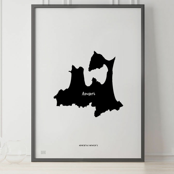 JAPAN MAP POSTER 青森 地図 都道府県 ポスター 北欧 おしゃれ インテリア アートパネル モノクロ モノトーン 白黒 モダン シンプル フレーム付き A0 A1 B1 A2 B2 A3 B3