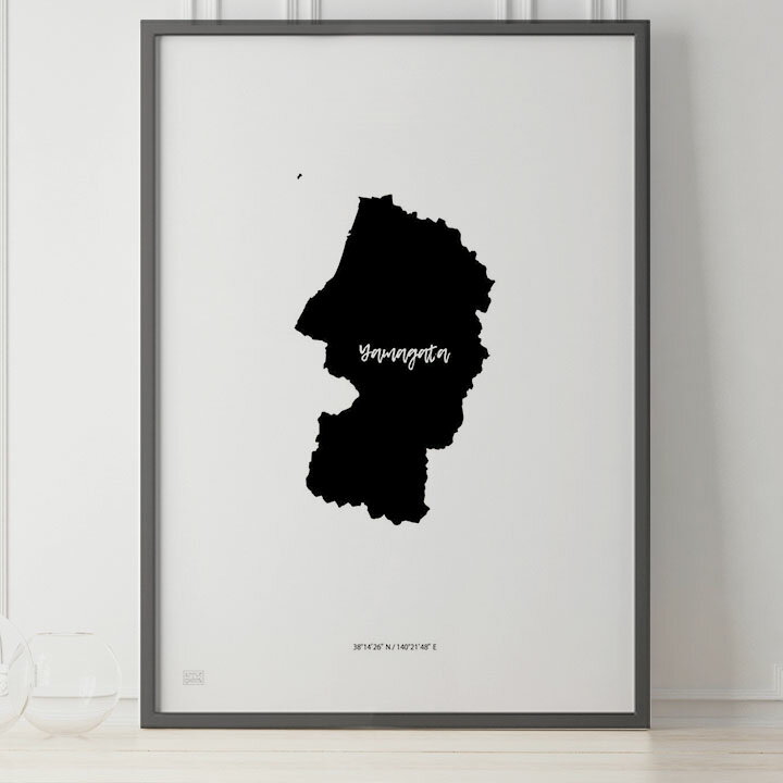 JAPAN MAP POSTER 山形 地図 都道府県 ポスター 北欧 おしゃれ インテリア アートパネル モノクロ モノトーン 白黒 モダン シンプル フレーム付き A0 A1 B1 A2 B2 A3 B3