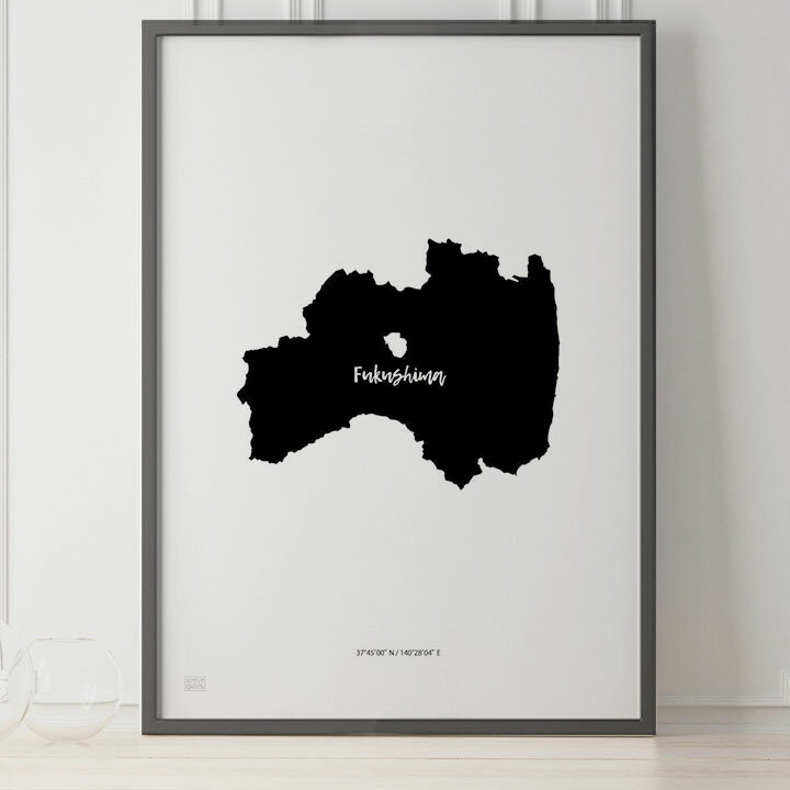 JAPAN MAP POSTER 福島 地図 都道府県 ポスター 北欧 おしゃれ インテリア アートパネル モノクロ モノトーン 白黒 モダン シンプル フレーム付き A0 A1 B1 A2 B2 A3 B3