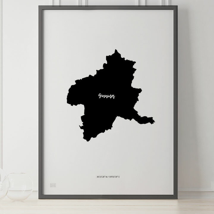 JAPAN MAP POSTER 群馬 地図 都道府県 ポスター 北欧 おしゃれ インテリア アートパネル モノクロ モノトーン 白黒 モダン シンプル フレーム付き A0 A1 B1 A2 B2 A3 B3