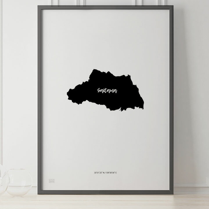 乐天商城 - JAPAN MAP POSTER 埼玉 地図 都道府県 ポスター 北欧 おしゃれ インテリア アートパネル モノクロ モノトーン 白黒 モダン シンプル フレーム付き A0 A1 B1 A2 B2 A3 B3
