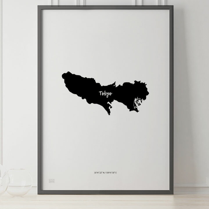 乐天商城 - JAPAN MAP POSTER 東京 地図 都道府県 ポスター 北欧 おしゃれ インテリア アートパネル モノクロ モノトーン 白黒 モダン シンプル フレーム付き A0 A1 B1 A2 B2 A3 B3