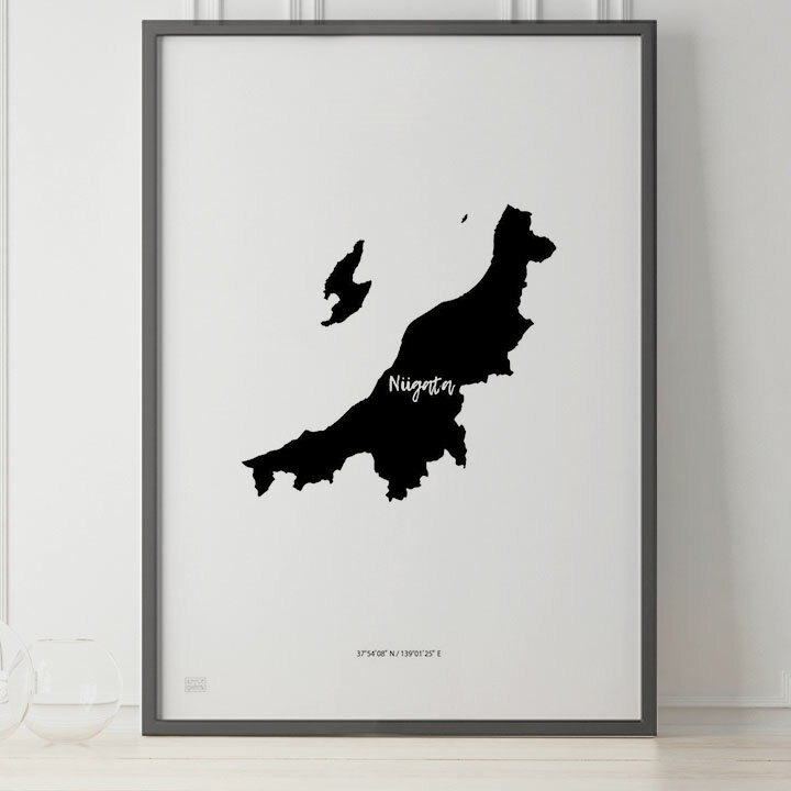 JAPAN MAP POSTER 新潟 地図 都道府県 ポスター 北欧 おしゃれ インテリア アートパネル モノクロ モノトーン 白黒 モダン シンプル フレーム付き A0 A1 B1 A2 B2 A3 B3