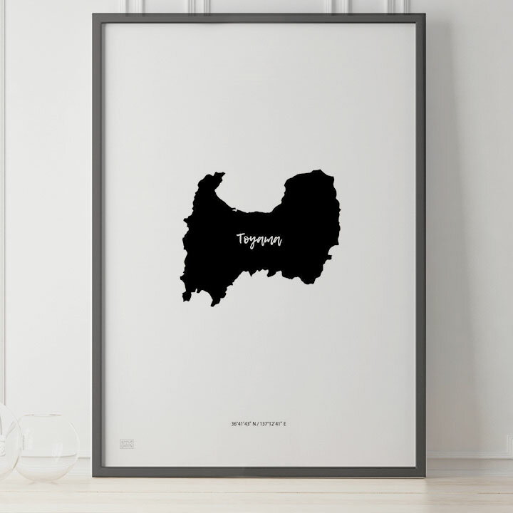 JAPAN MAP POSTER 富山 地図 都道府県 ポスター 北欧 おしゃれ インテリア アートパネル モノクロ モノトーン 白黒 モダン シンプル フレーム付き A0 A1 B1 A2 B2 A3 B3
