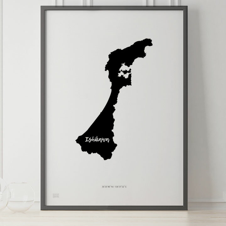 乐天商城 - JAPAN MAP POSTER 石川 地図 都道府県 ポスター 北欧 おしゃれ インテリア アートパネル モノクロ モノトーン 白黒 モダン シンプル フレーム付き A0 A1 B1 A2 B2 A3 B3