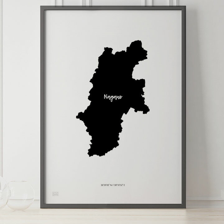 JAPAN MAP POSTER 長野 地図 都道府県 ポスター 北欧 おしゃれ インテリア アートパネル モノクロ モノトーン 白黒 モダン シンプル フレーム付き A0 A1 B1 A2 B2 A3 B3