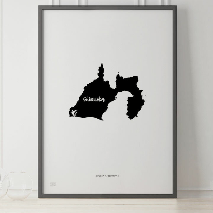 JAPAN MAP POSTER 静岡 地図 都道府県 ポスター 北欧 おしゃれ インテリア アートパネル モノクロ モノトーン 白黒 モダン シンプル フレーム付き A0 A1 B1 A2 B2 A3 B3
