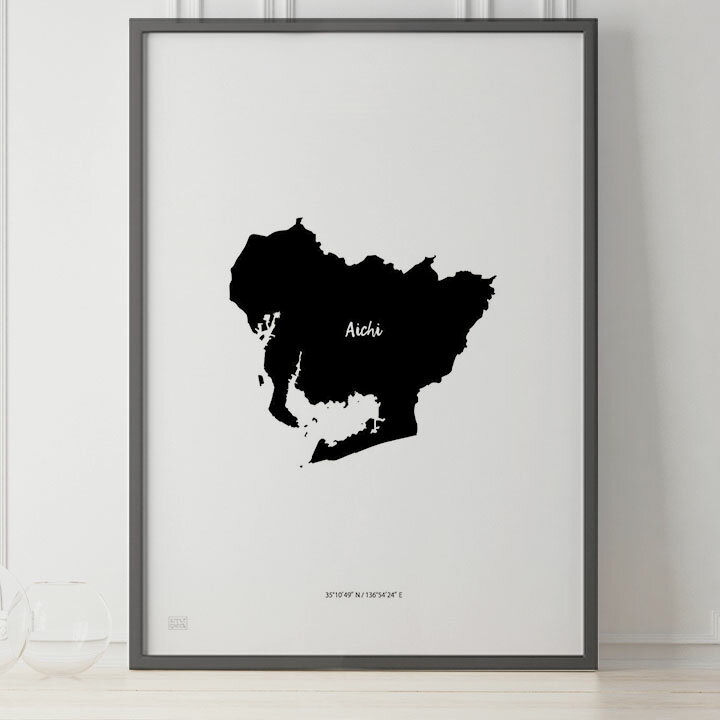 乐天商城 - JAPAN MAP POSTER 愛知 地図 都道府県 ポスター 北欧 おしゃれ インテリア アートパネル モノクロ モノトーン 白黒 モダン シンプル フレーム付き A0 A1 B1 A2 B2 A3 B3