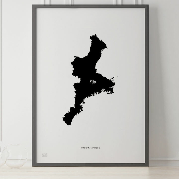 乐天商城 - JAPAN MAP POSTER 三重 地図 都道府県 ポスター 北欧 おしゃれ インテリア アートパネル モノクロ モノトーン 白黒 モダン シンプル フレーム付き A0 A1 B1 A2 B2 A3 B3