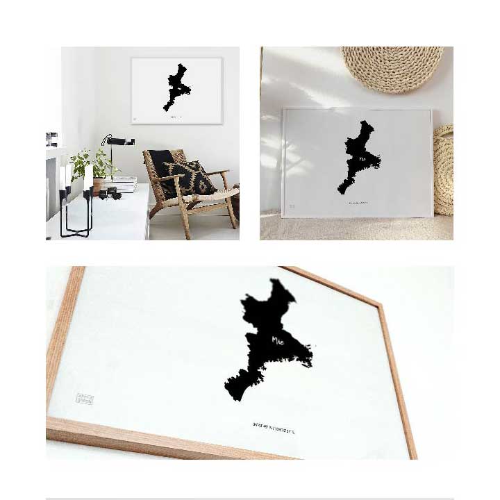 JAPAN MAP POSTER 三重 地図 都道府県 ポスター 北欧 おしゃれ インテリア アートパネル モノクロ モノトーン 白黒 モダン シンプル フレーム付き A0 A1 B1 A2 B2 A3 B3 [2]