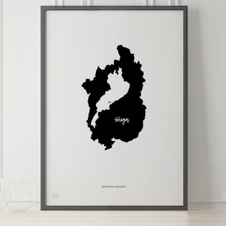 JAPAN MAP POSTER 滋賀 地図 都道府県 ポスター 北欧 おしゃれ インテリア アートパネル モノクロ モノトーン 白黒 モダン シンプル フレーム付き A0 A1 B1 A2 B2 A3 B3