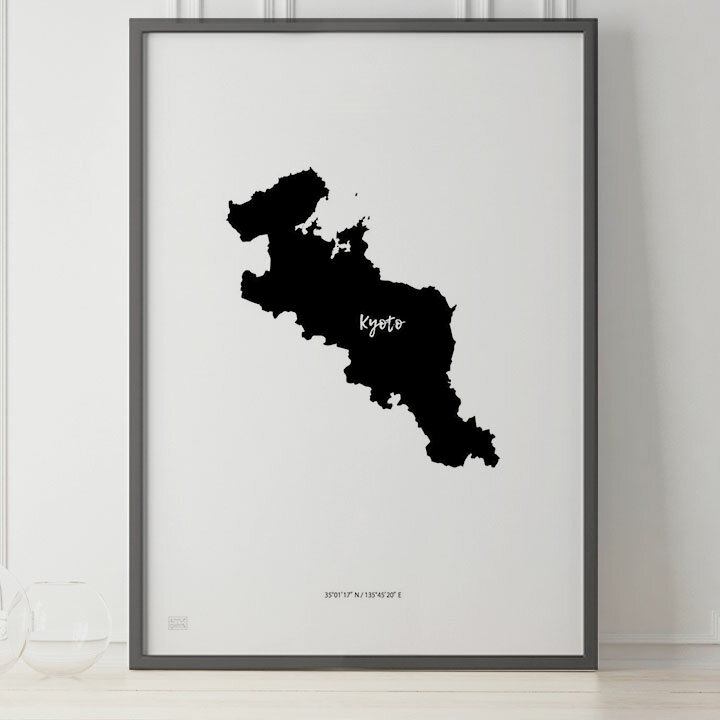 乐天商城 - JAPAN MAP POSTER 京都 地図 都道府県 ポスター 北欧 おしゃれ インテリア アートパネル モノクロ モノトーン 白黒 モダン シンプル フレーム付き A0 A1 B1 A2 B2 A3 B3