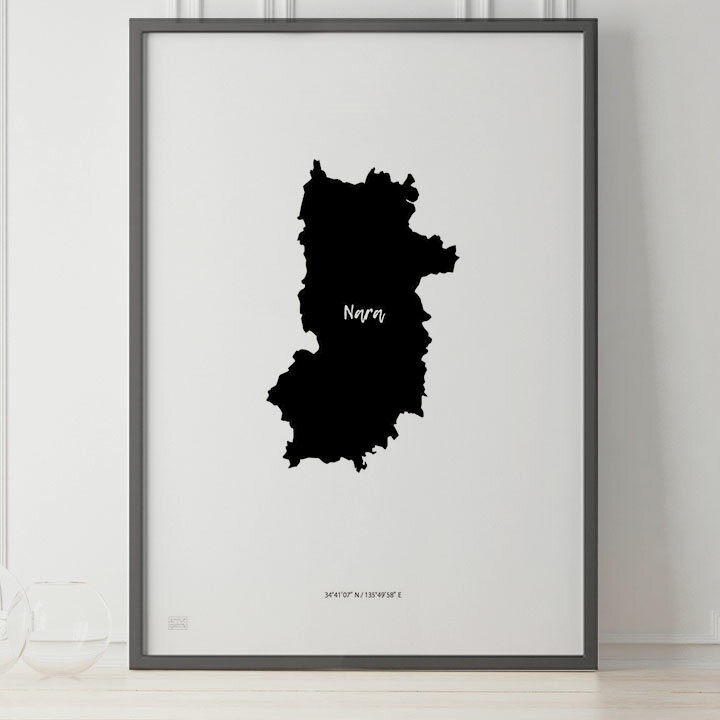 JAPAN MAP POSTER 奈良 地図 都道府県 ポスター 北欧 おしゃれ インテリア アートパネル モノクロ モノトーン 白黒 モダン シンプル フレーム付き A0 A1 B1 A2 B2 A3 B3