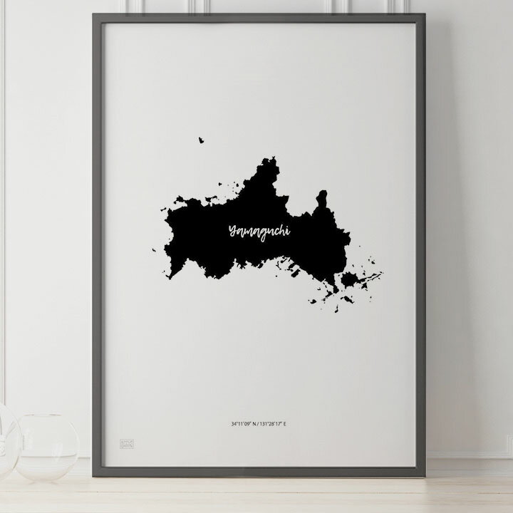 乐天商城 - JAPAN MAP POSTER 山口 地図 都道府県 ポスター 北欧 おしゃれ インテリア アートパネル モノクロ モノトーン 白黒 モダン シンプル フレーム付き A0 A1 B1 A2 B2 A3 B3