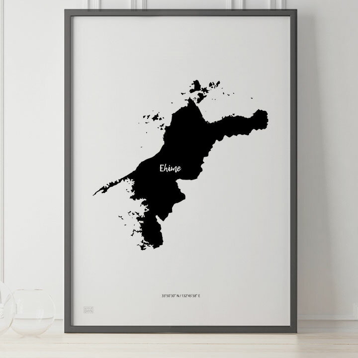 JAPAN MAP POSTER 愛媛 地図 都道府県 ポスター 北欧 おしゃれ インテリア アートパネル モノクロ モノトーン 白黒 モダン シンプル フレーム付き A0 A1 B1 A2 B2 A3 B3