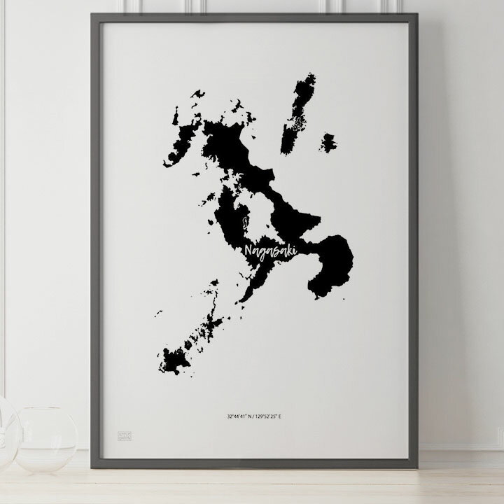 JAPAN MAP POSTER 長崎 地図 都道府県 ポスター 北欧 おしゃれ インテリア アートパネル モノクロ モノトーン 白黒 モダン シンプル フレーム付き A0 A1 B1 A2 B2 A3 B3