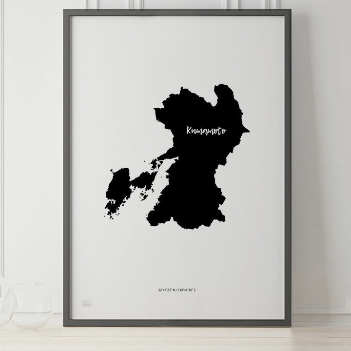 乐天商城 - JAPAN MAP POSTER 熊本 地図 都道府県 ポスター 北欧 おしゃれ インテリア アートパネル モノクロ モノトーン 白黒 モダン シンプル フレーム付き A0 A1 B1 A2 B2 A3 B3