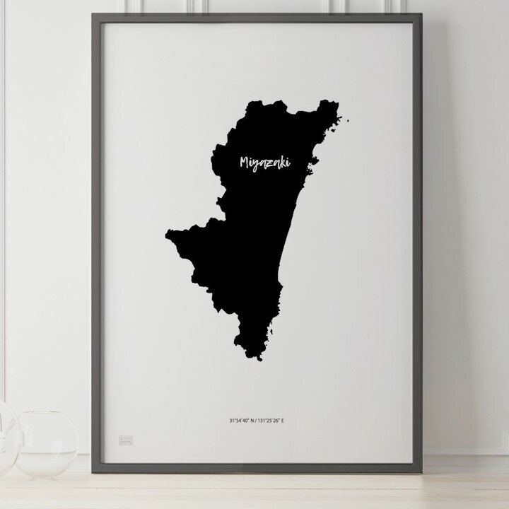 乐天商城 - JAPAN MAP POSTER 宮崎 地図 都道府県 ポスター 北欧 おしゃれ インテリア アートパネル モノクロ モノトーン 白黒 モダン シンプル フレーム付き A0 A1 B1 A2 B2 A3 B3