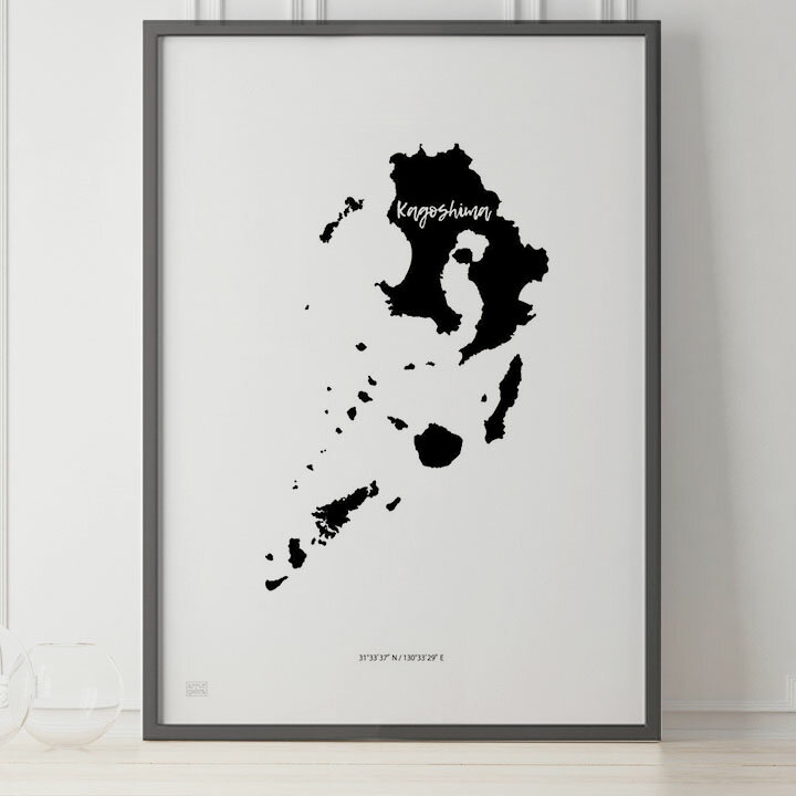 JAPAN MAP POSTER 鹿児島 地図 都道府県 ポスター 北欧 おしゃれ インテリア アートパネル モノクロ モノトーン 白黒 モダン シンプル フレーム付き A0 A1 B1 A2 B2 A3 B3