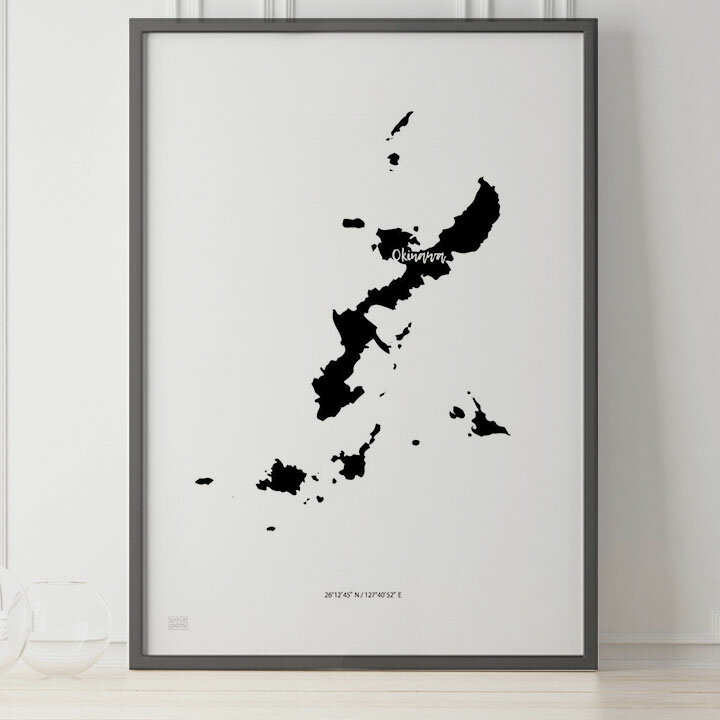 JAPAN MAP POSTER 沖縄 地図 都道府県 ポスター 北欧 おしゃれ インテリア アートパネル モノクロ モノトーン 白黒 モダン シンプル フレーム付き A0 A1 B1 A2 B2 A3 B3