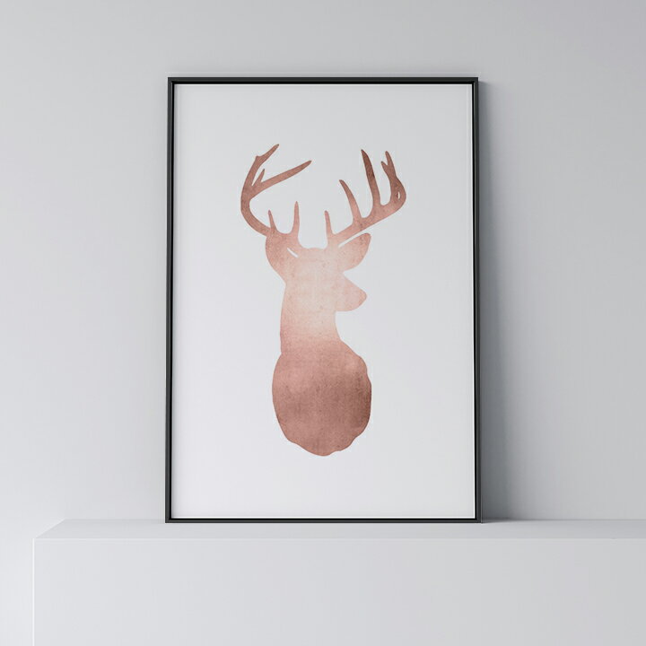 ポスター 北欧 おしゃれ インテリア アート アートパネル 【 Rose Gold Deer Head 】 シカ 動物 モダン シンプル フレーム付き A0 A1 B1 A2 B2 A3 B3