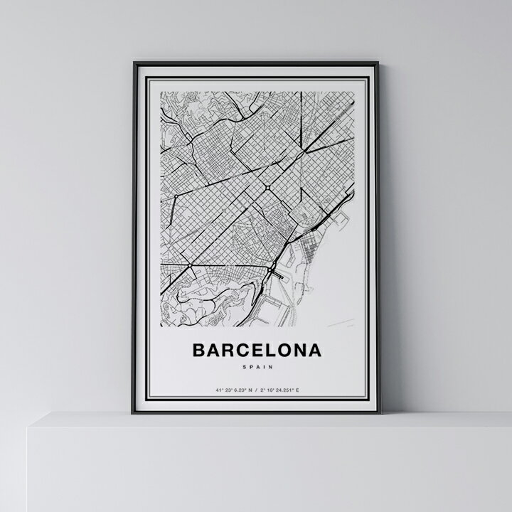 ポスター 北欧 おしゃれ インテリア 【 City Maps Barcelona 】 バルセロナ アート 地図 都市 インテリア モノクロ モノトーン 白黒 モダン シンプル フレーム付き A0 A1 B1 A2 B2 A3 B3