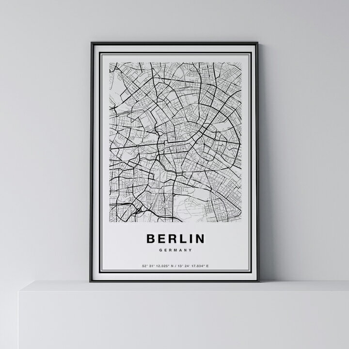 ポスター 北欧 おしゃれ インテリア 【 City Maps Berlin 】 ベルリン アート 地図 都市 インテリア モノクロ モノトーン 白黒 モダン シンプル フレーム付き A0 A1 B1 A2 B2 A3 B3