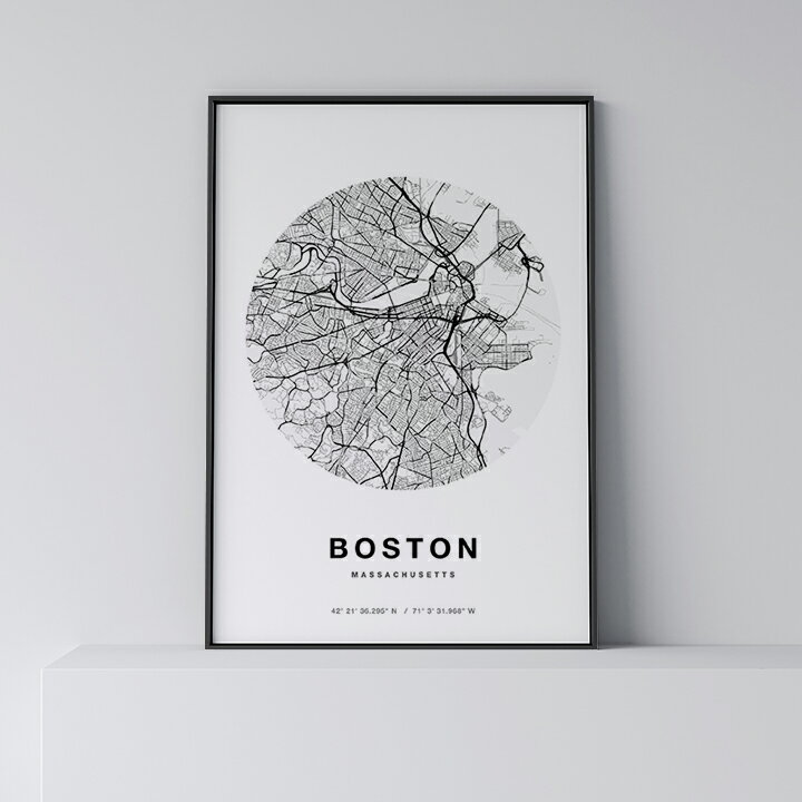 乐天商城 - ポスター 北欧 おしゃれ インテリア A0 A0 A1 B1 A2 B2 A3 B3 A2 B2 A3 B3 - City Maps Boston Circle - ボストン アート 地図 都市 インテリア モノクロ モノトーン 白黒 モダン シンプル
