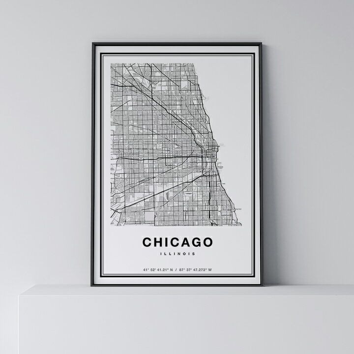 ポスター 北欧 おしゃれ インテリア A0 A0 A1 B1 A2 B2 A3 B3 A2 B2 A3 B3 - Chicago - シカゴ アート 地図 都市 インテリア モノクロ モノトーン 白黒 モダン シンプル