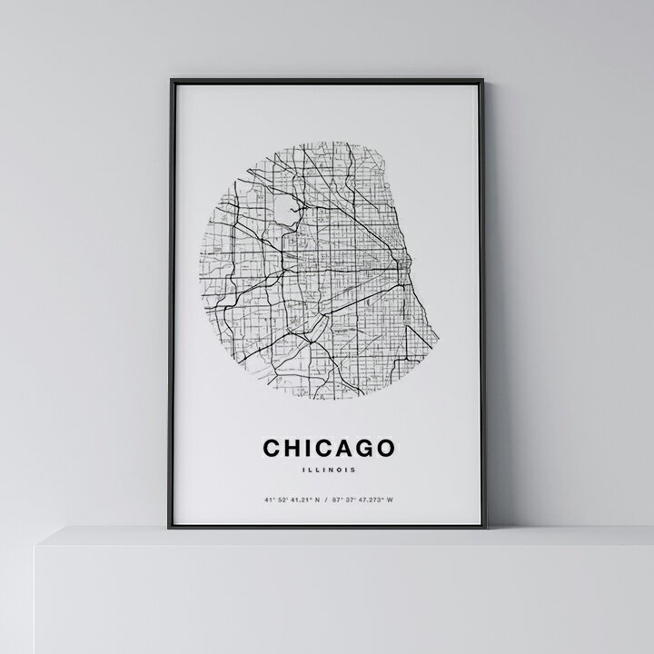 ポスター 北欧 おしゃれ インテリア A0 A0 A1 B1 A2 B2 A3 B3 A2 B2 A3 B3 - City Maps Chicago Circle - シカゴ アート 地図 都市 インテリア モノクロ モノトーン 白黒 モダン シンプル