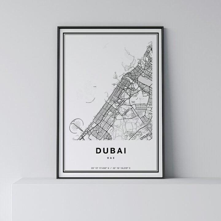 ポスター 北欧 おしゃれ インテリア - City Maps Dubai - ドバイ アート 地図 都市 インテリア モノクロ モノトーン 白黒 モダン シンプル フレーム付き A0 A1 B1 A2 B2 A3 B3